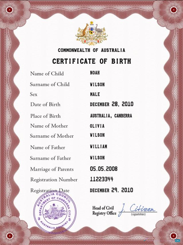 Download Australia vital record birth certificate PSD template Photoshop template